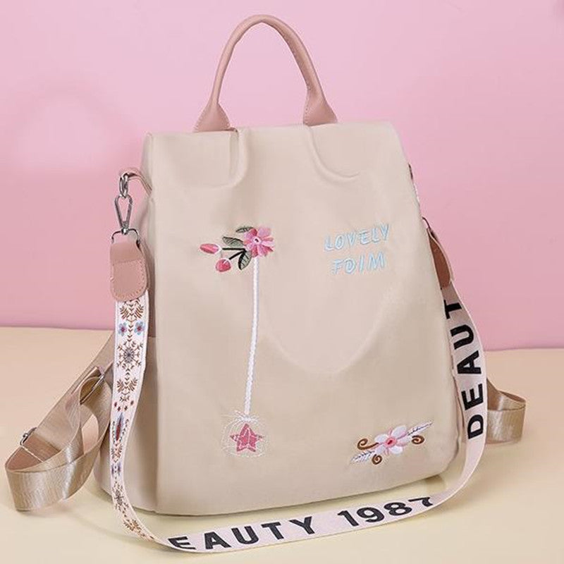 Embroidered Nylon Anti-Theft Backpack