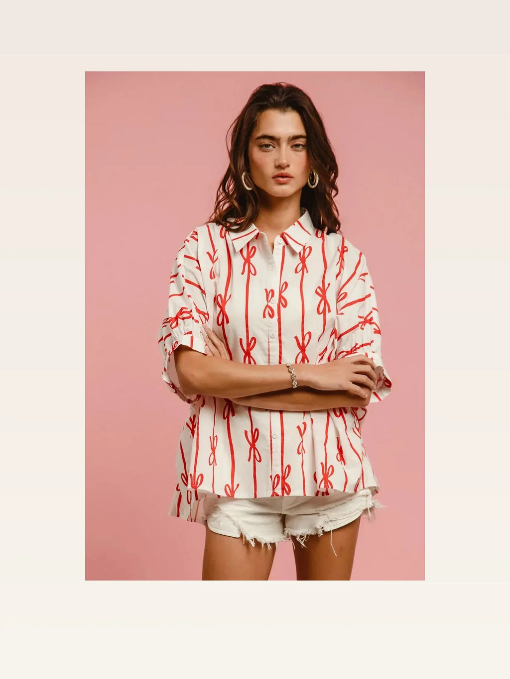 Chic Bow-Ribbon Woven Button-Down Shirt: Versatile & Stylish