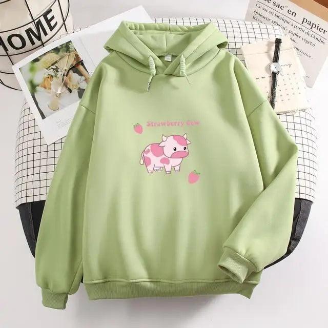Strawberry Cow Print Oversized Hoodie