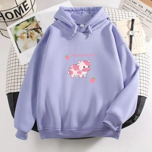 Strawberry Cow Print Oversized Hoodie