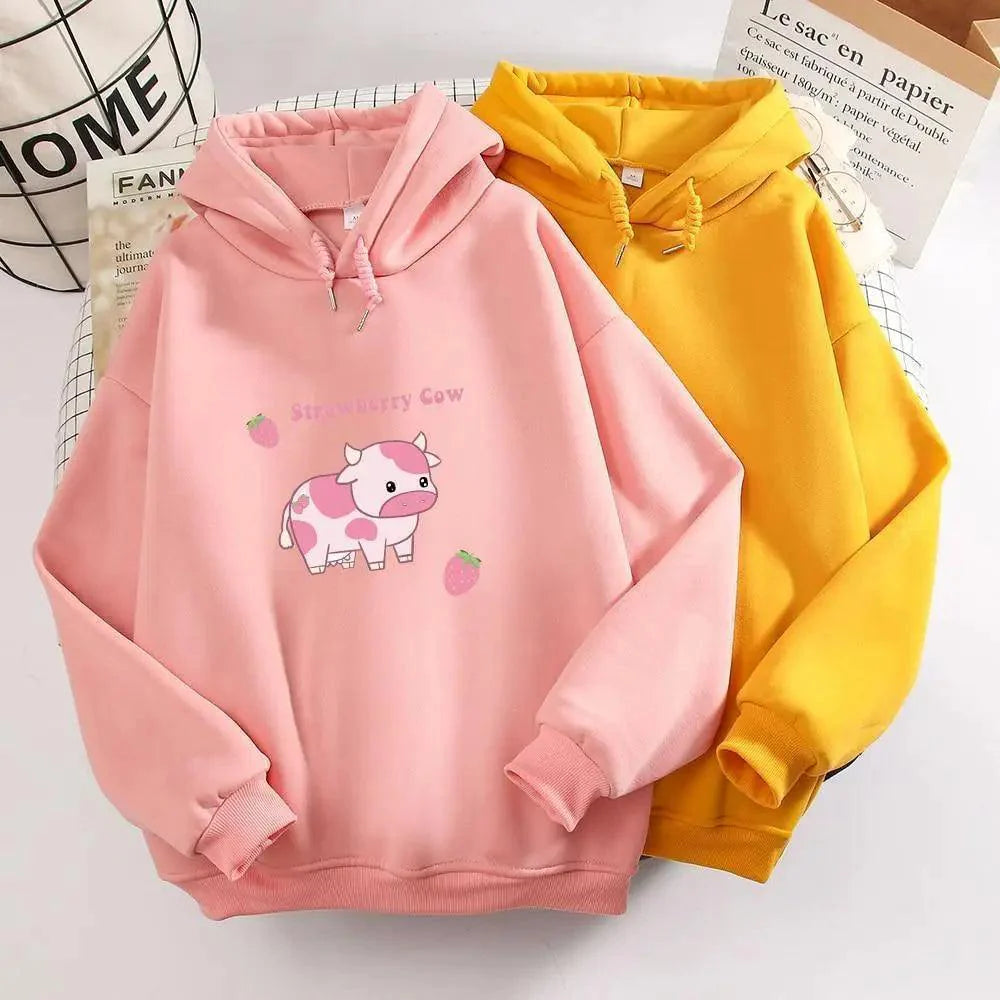 Strawberry Cow Print Oversized Hoodie