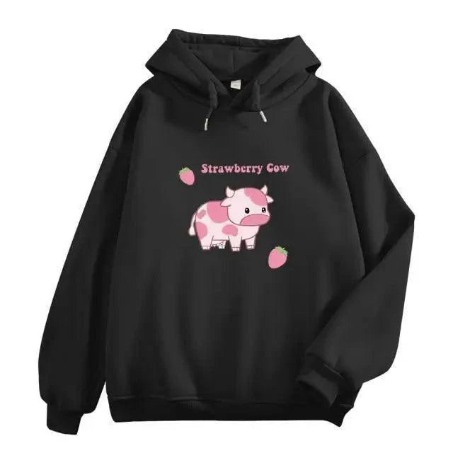 Strawberry Cow Print Oversized Hoodie
