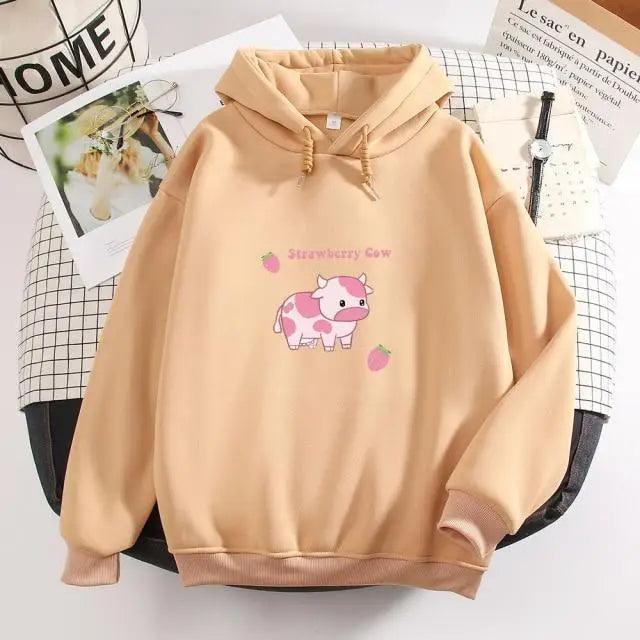 Strawberry Cow Print Oversized Hoodie
