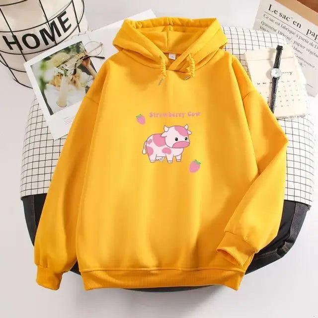 Strawberry Cow Print Oversized Hoodie