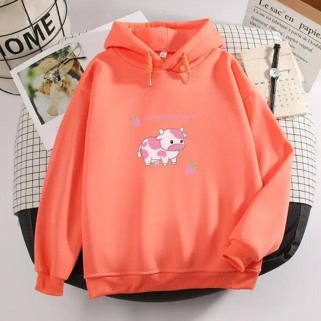 Strawberry Cow Print Oversized Hoodie