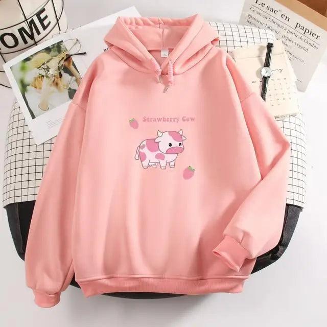 Strawberry Cow Print Oversized Hoodie