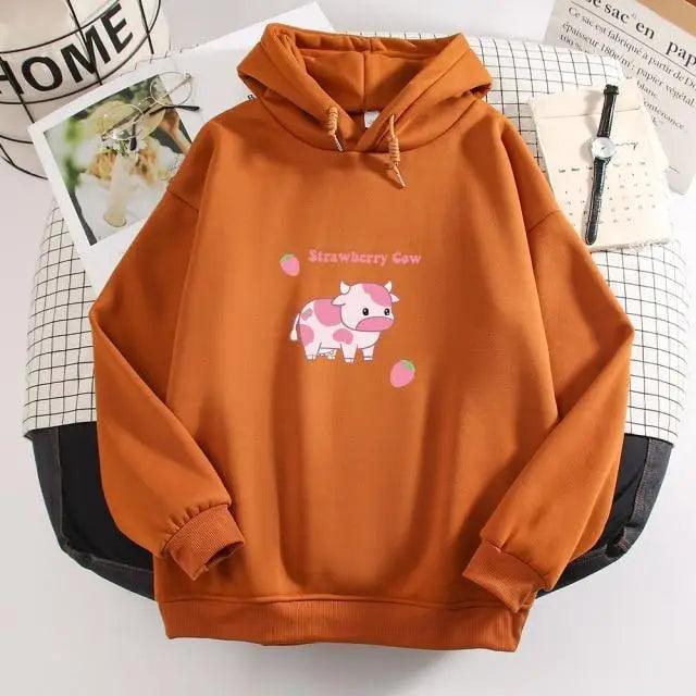 Strawberry Cow Print Oversized Hoodie