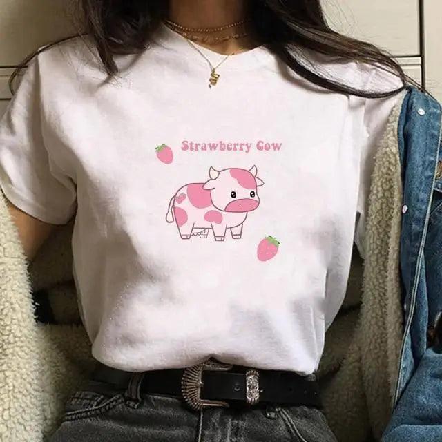 Strawberry Cow Print Oversized Hoodie
