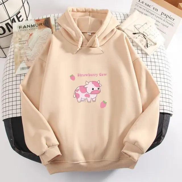 Strawberry Cow Print Oversized Hoodie