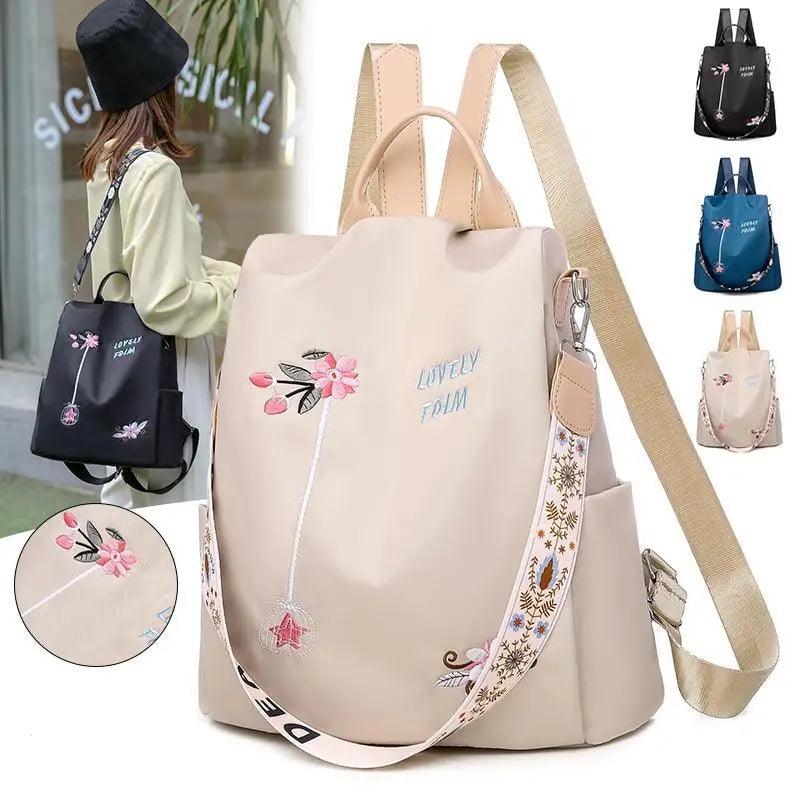 Embroidered Nylon Anti-Theft Backpack