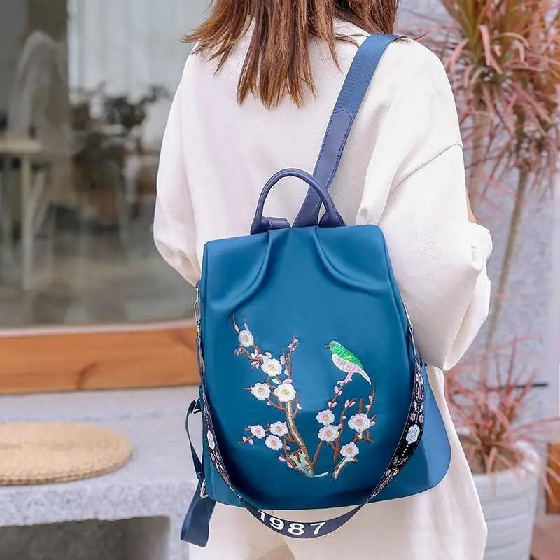 Embroidered Nylon Anti-Theft Backpack