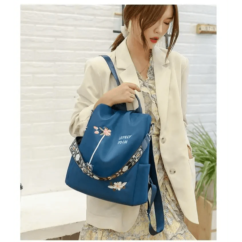 Embroidered Nylon Anti-Theft Backpack