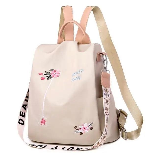 Embroidered Nylon Anti-Theft Backpack