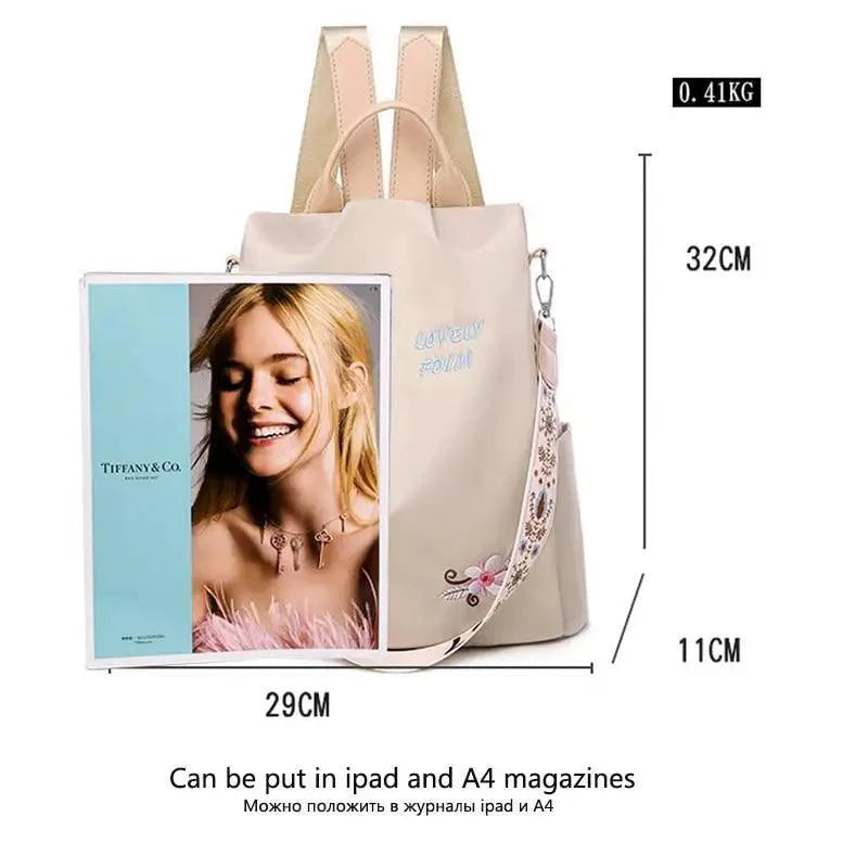 Embroidered Nylon Anti-Theft Backpack