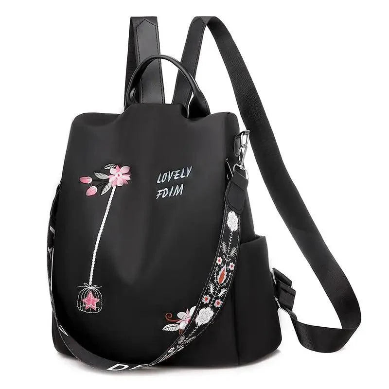 Embroidered Nylon Anti-Theft Backpack
