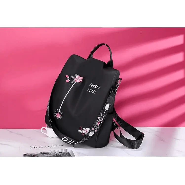 Embroidered Nylon Anti-Theft Backpack