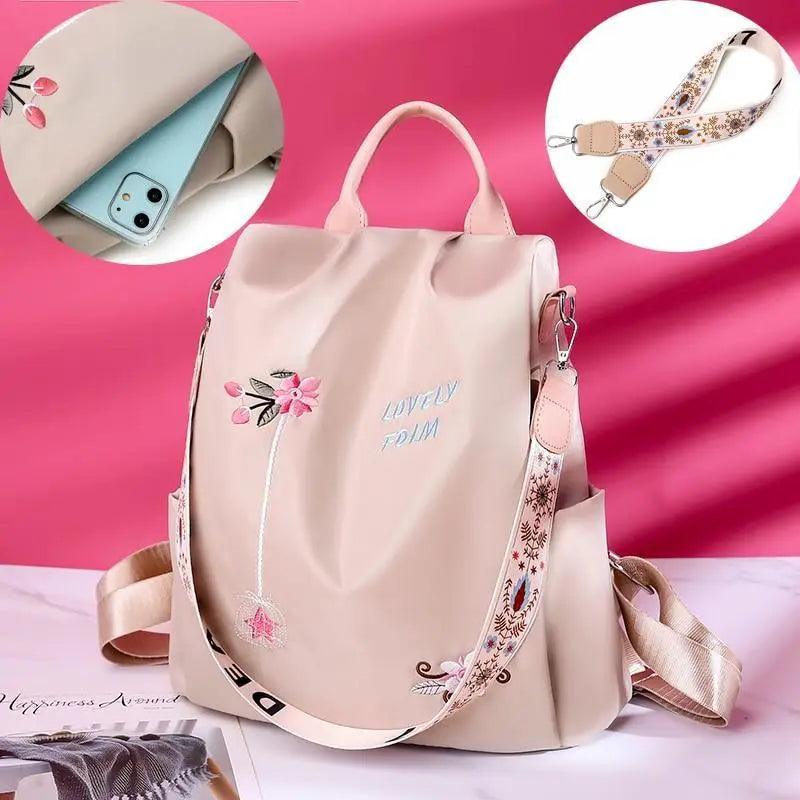 Embroidered Nylon Anti-Theft Backpack