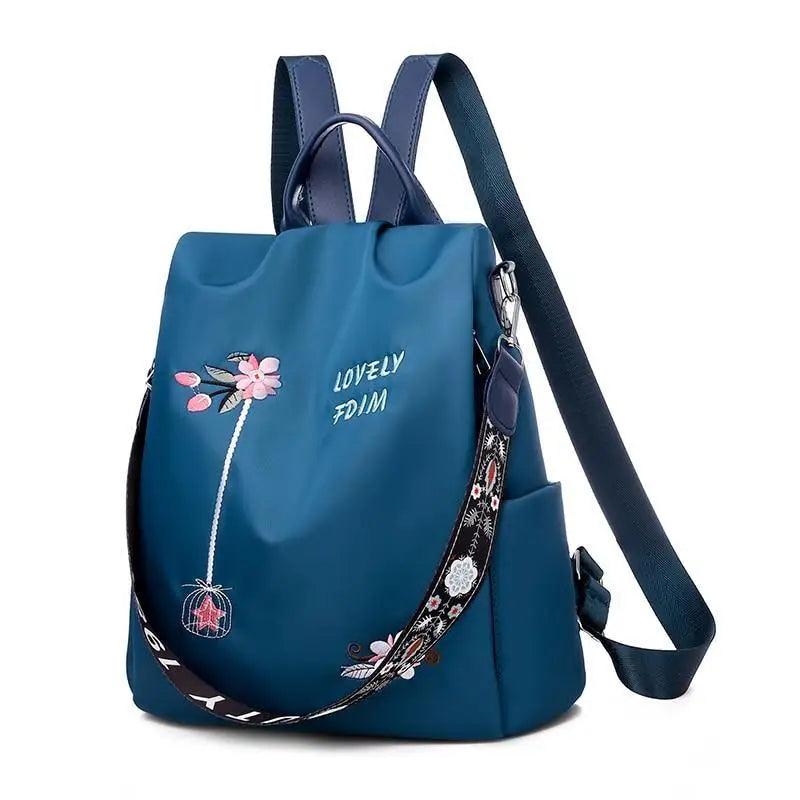 Embroidered Nylon Anti-Theft Backpack