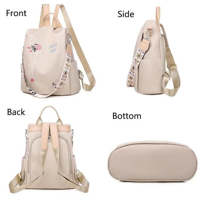 Embroidered Nylon Anti-Theft Backpack
